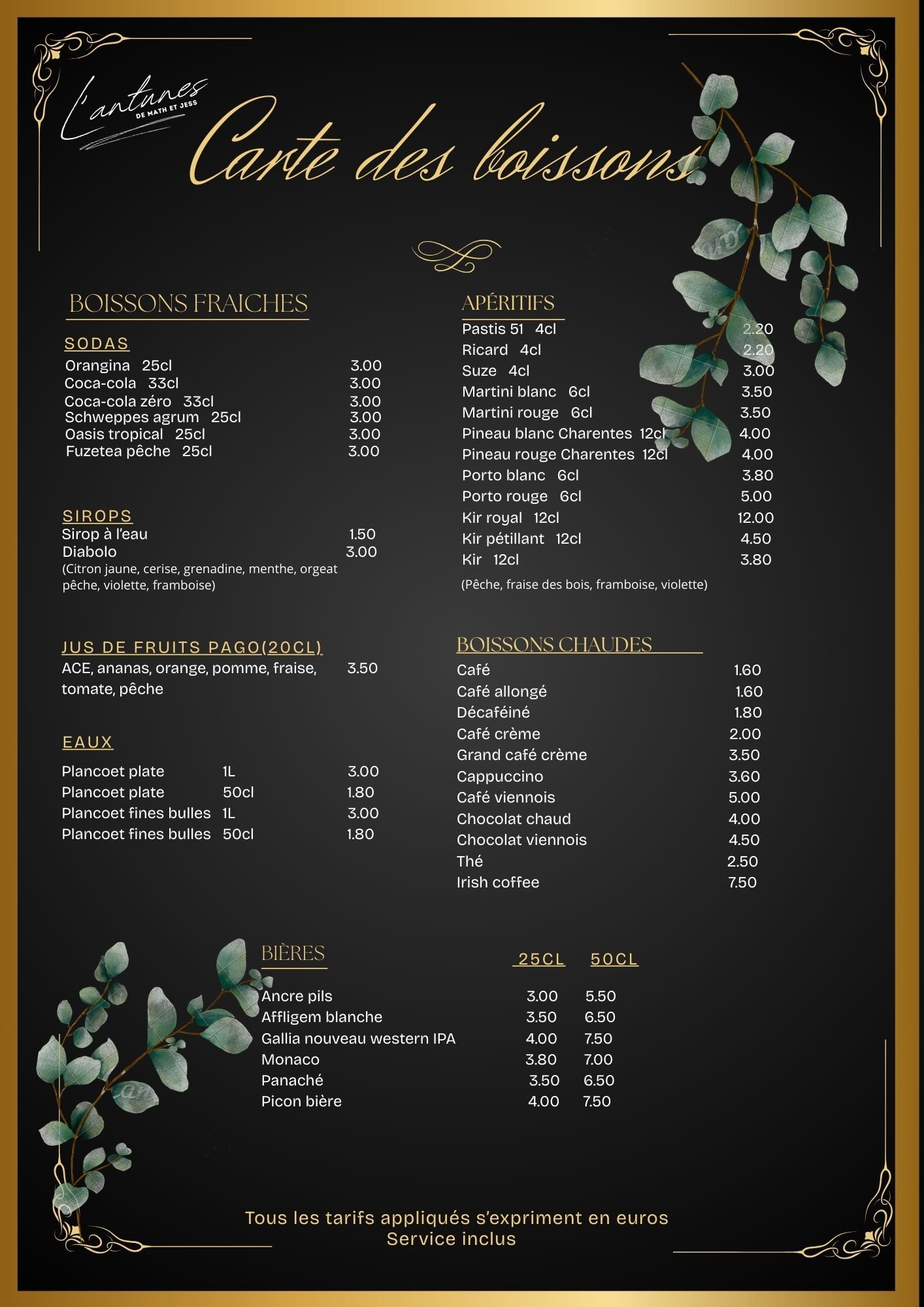 Carte des boissons - Suite