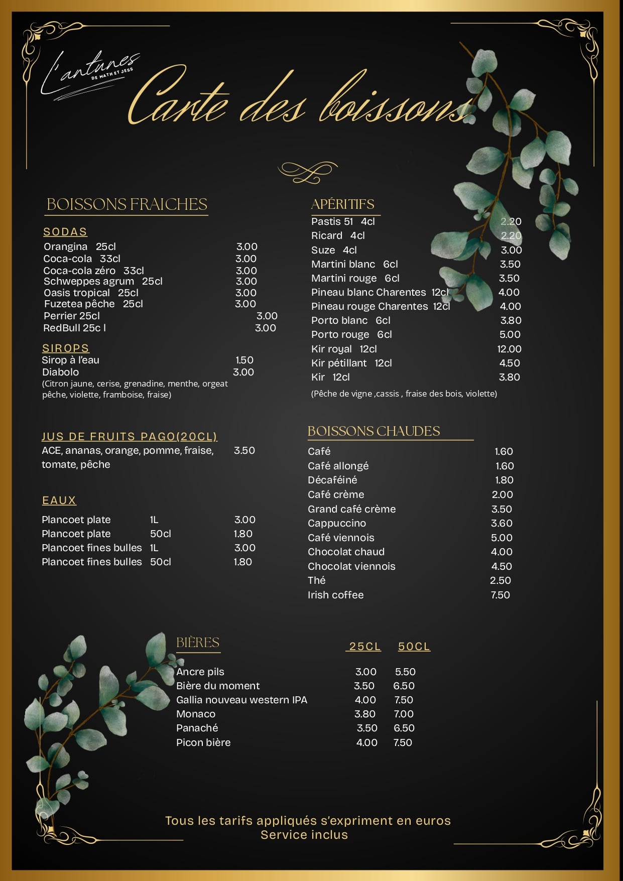 Carte des boissons - Suite